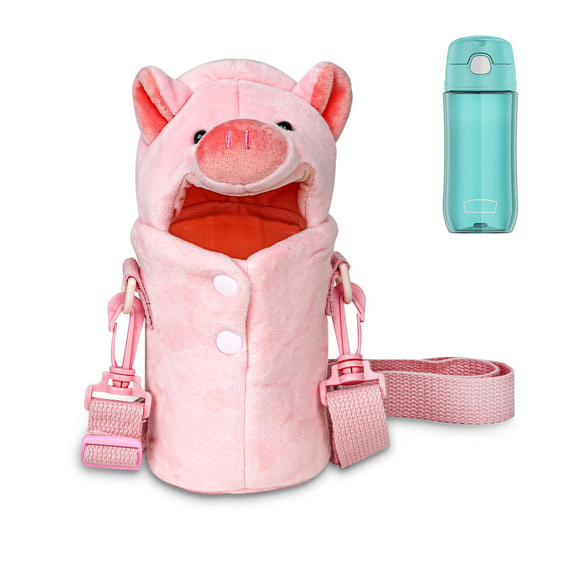 Linkidea Plush Water Bottle Cover Sleeve Compatible with Thermos FUNTAINER 12oz/16oz FUNTAINER Tritan 16oz Warm Pig Water Bottle Sling Carrier Bag with Adjustable Strap